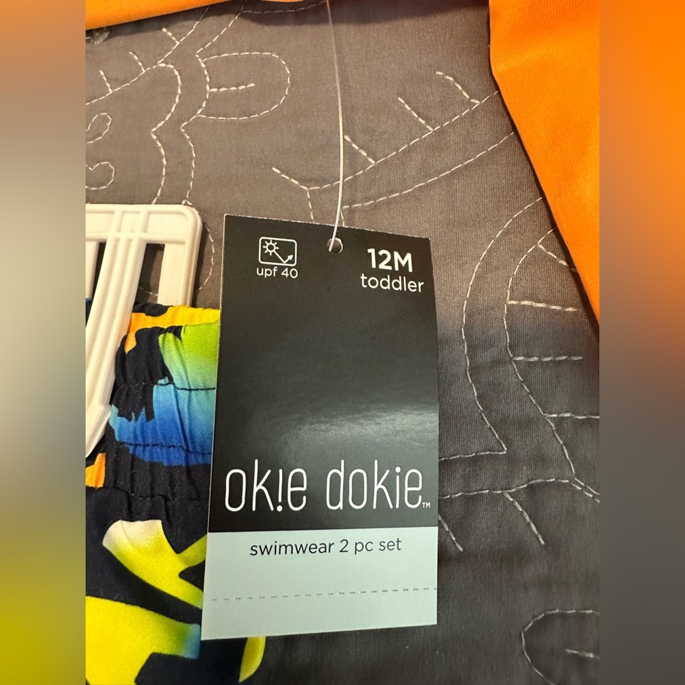 Okie Dokie Toddler Boys Dinosaur Rash Guard Shirt /Swim Trunks Set NWT Size 12M - Picture 8 of 8